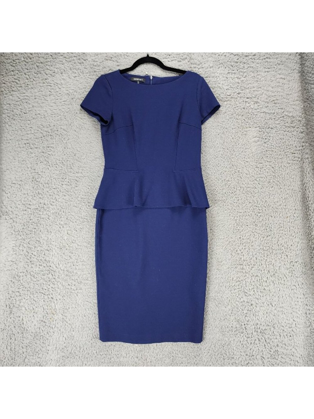 Lafayette 148 Dress Womens 6 Blue Short Sleeve Peplum Back Zip Sheath